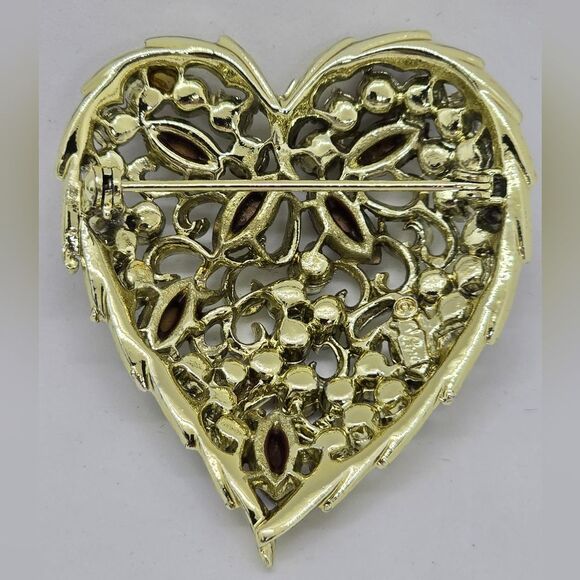 Vintage Coro signed heart with Rhinestones Brooch-Pin AB crystals Irredesent - Picture 4 of 4